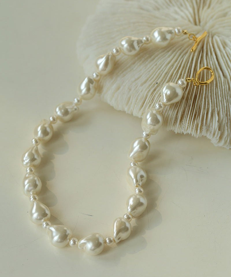 Stylish Baroque Pearl and Bead Beaded Necklace with OT Clasp - floysun
