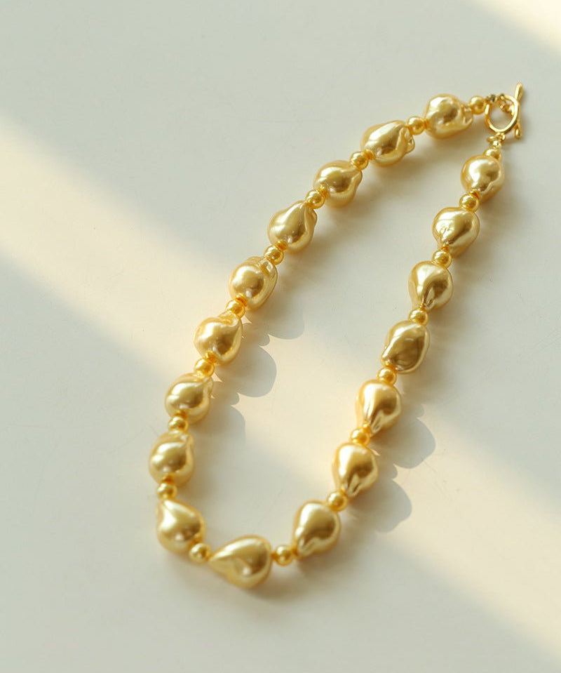 Stylish Baroque Pearl and Bead Beaded Necklace with OT Clasp - floysun