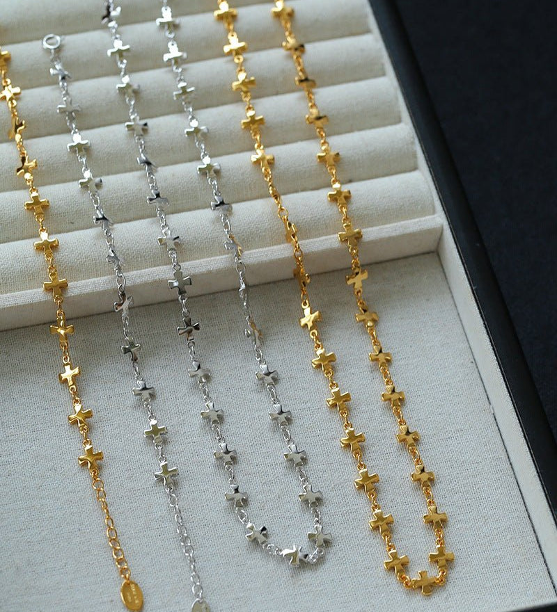 Stylish Chic Long Cross Necklace Gold Silver - floysun