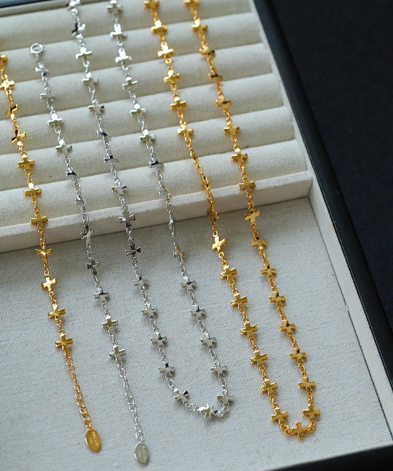 Stylish Chic Long Cross Necklace Gold Silver - floysun