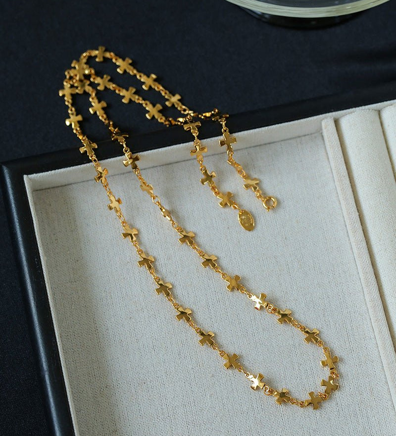 Stylish Chic Long Cross Necklace Gold Silver - floysun