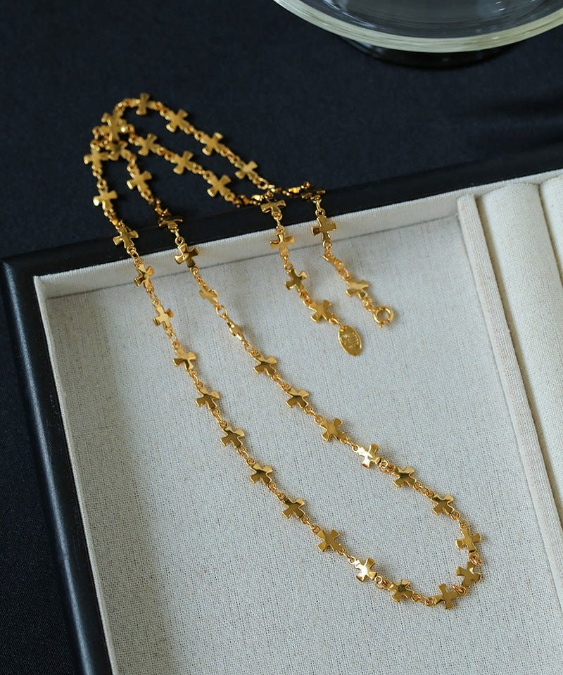 Stylish Chic Long Cross Necklace Gold Silver - floysun