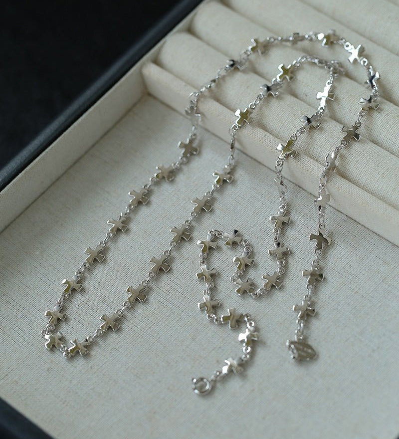 Stylish Chic Long Cross Necklace Gold Silver - floysun