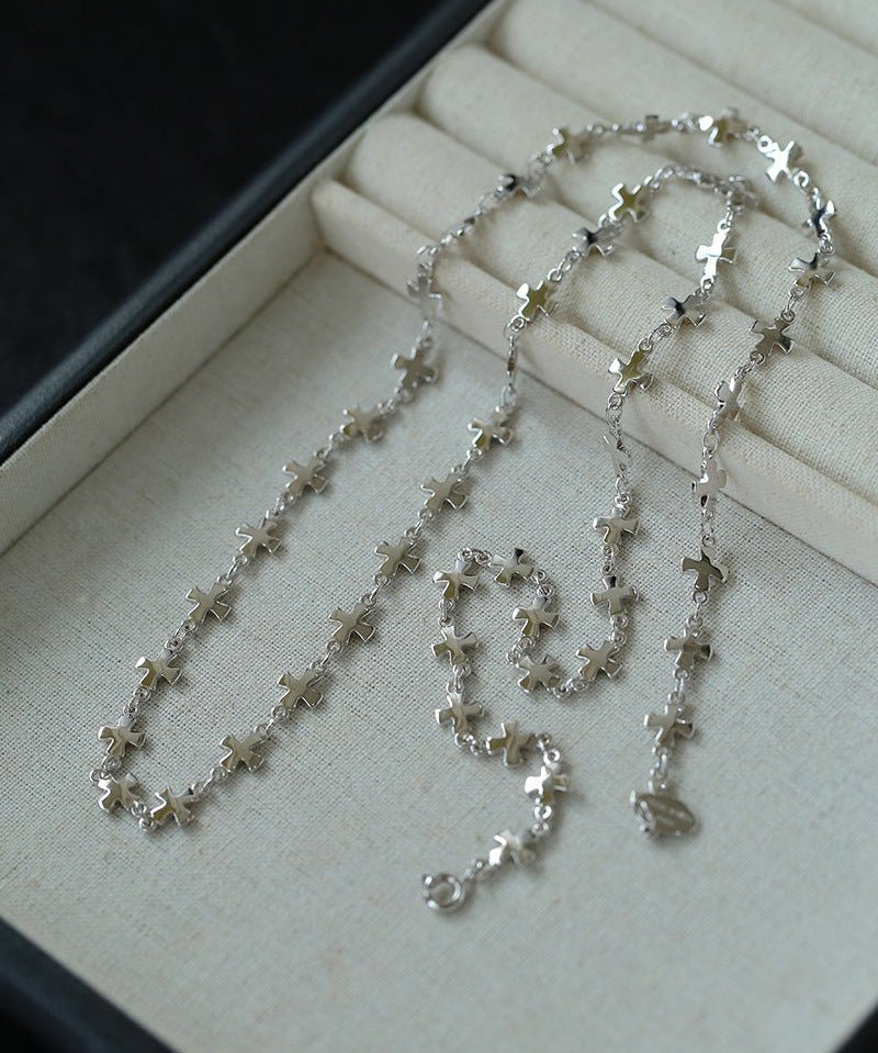 Stylish Chic Long Cross Necklace Gold Silver - floysun