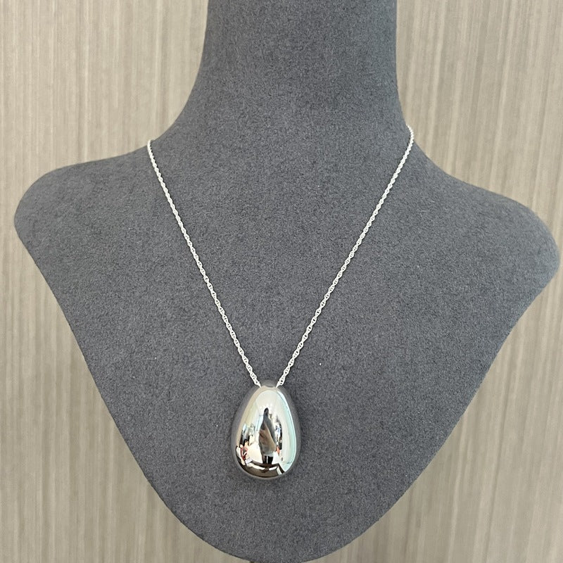 Stylish Large Water Drop Pendant Necklace - Sterling Silver - floysun