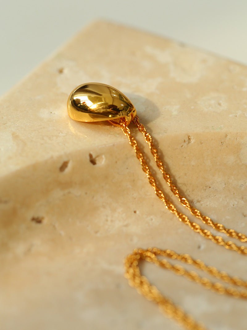 Stylish Small Water Drop Pendant Necklace - 18K Gold Vermeil - floysun