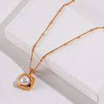Sugar Cube Pearl Pendant Necklace - floysun