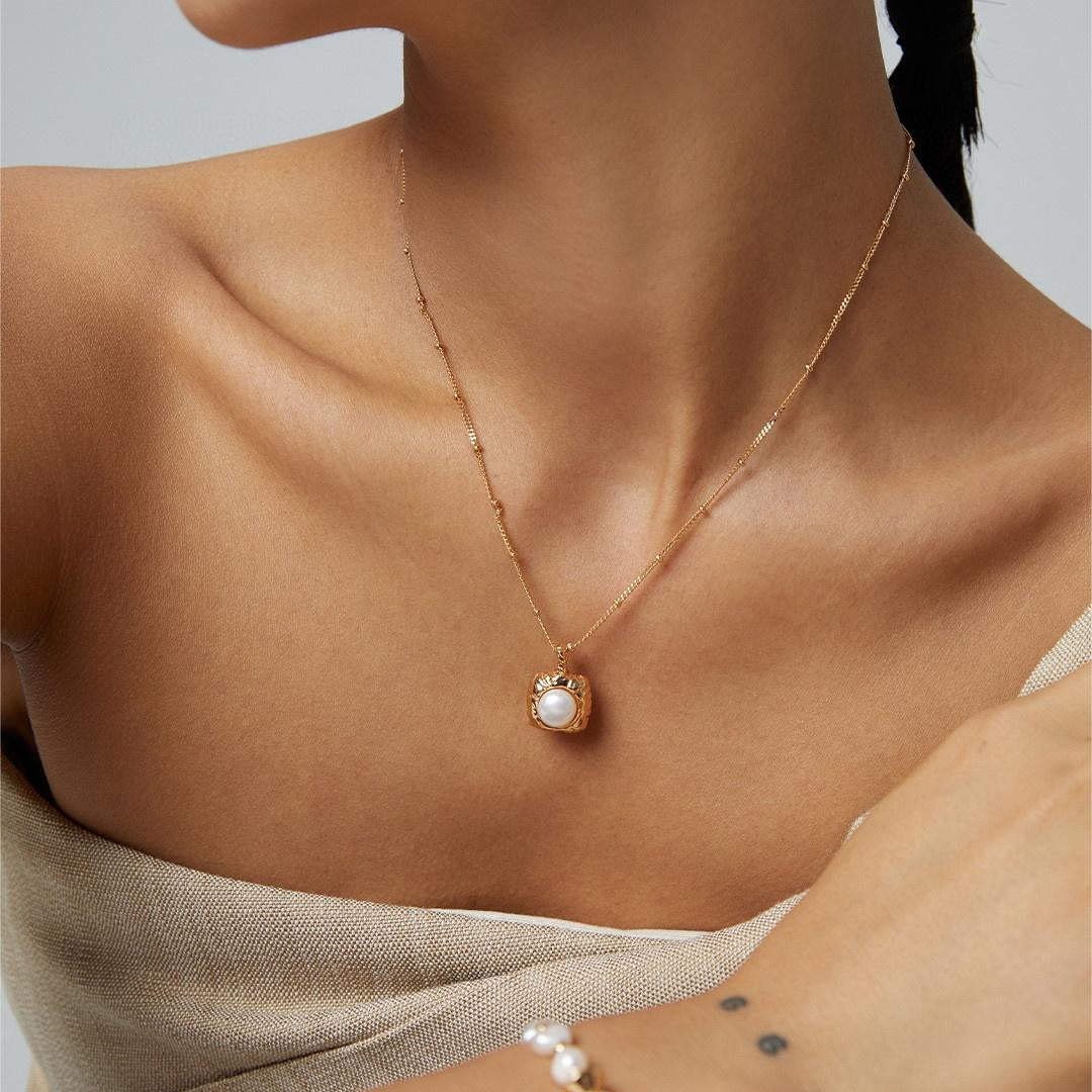 Sugar Cube Pearl Pendant Necklace - floysun