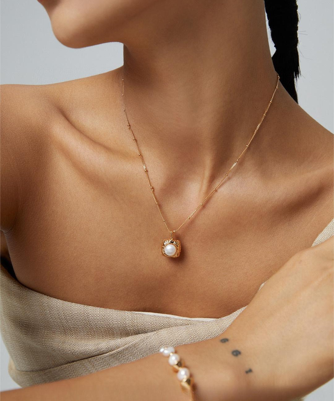 Sugar Cube Pearl Pendant Necklace - floysun