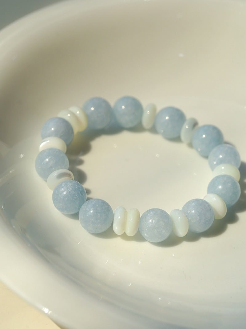 Summer Aquamarine & White Mother of Pearl Beaded Bracelet - floysun