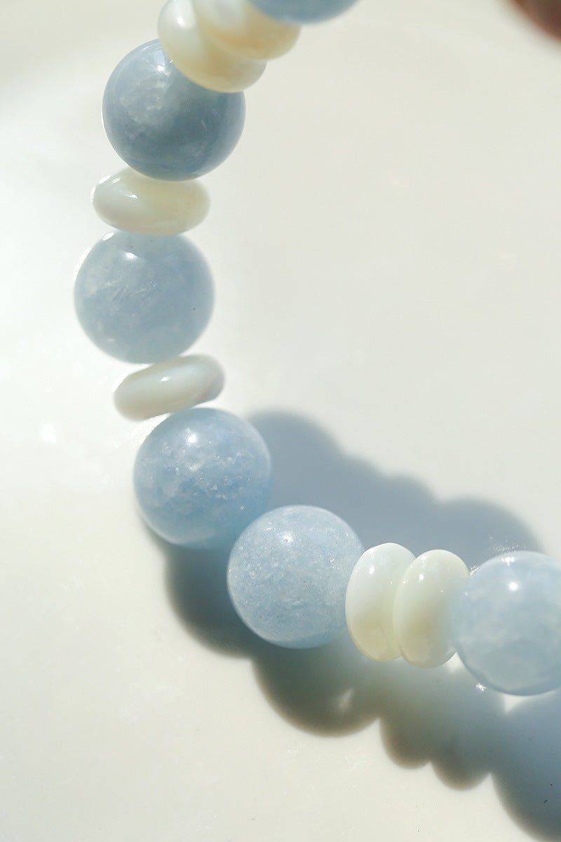 Summer Aquamarine & White Mother of Pearl Beaded Bracelet - floysun