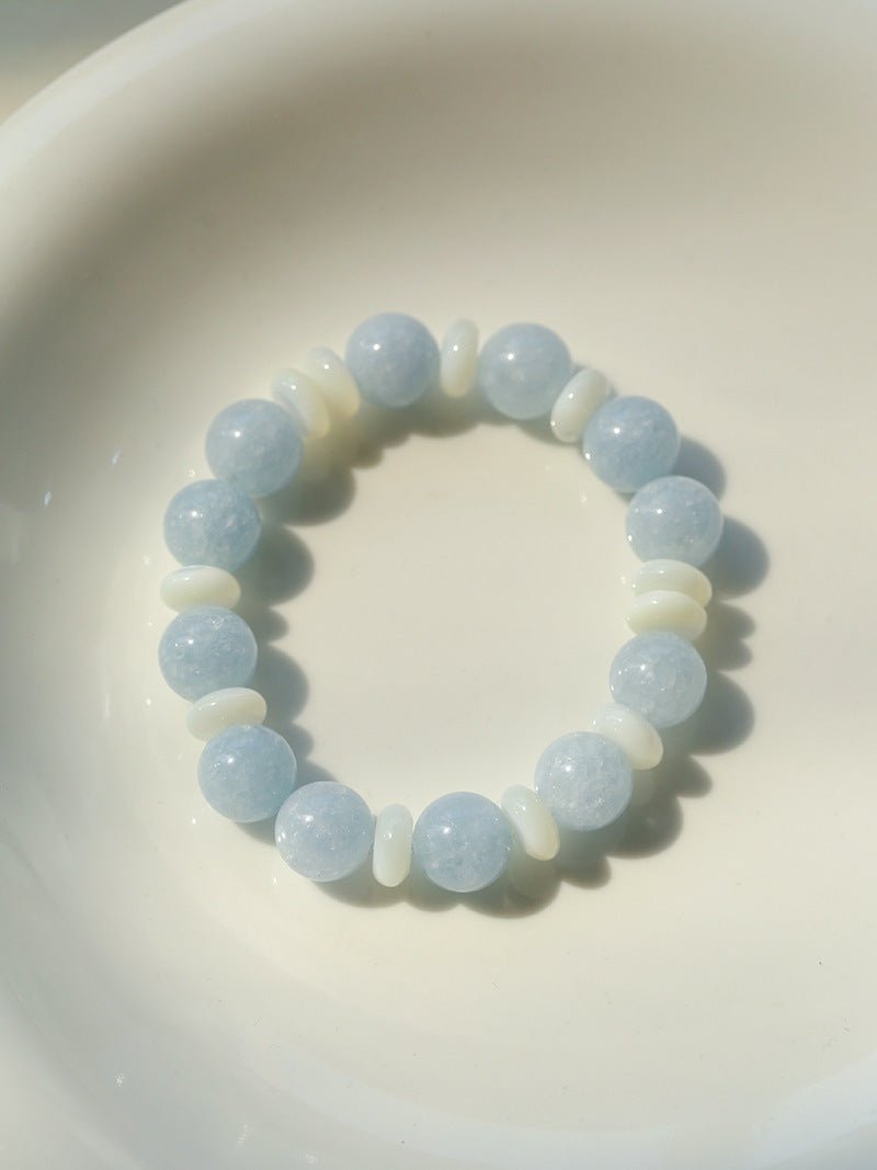 Summer Aquamarine & White Mother of Pearl Beaded Bracelet - floysun