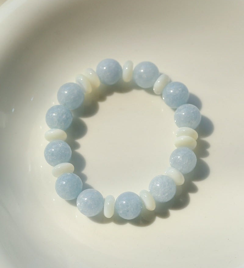 Summer Aquamarine & White Mother of Pearl Beaded Bracelet - floysun