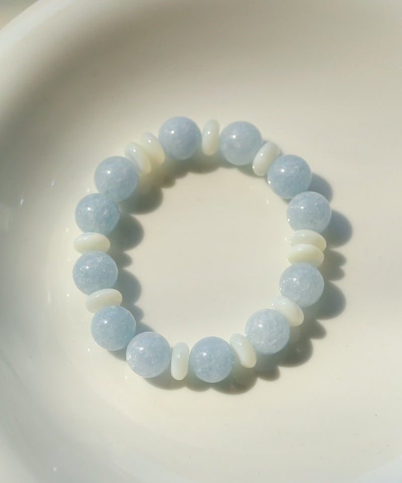 Summer Aquamarine & White Mother of Pearl Beaded Bracelet - floysun
