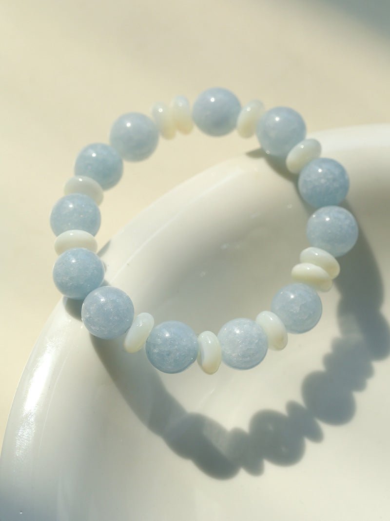 Summer Aquamarine & White Mother of Pearl Beaded Bracelet - floysun