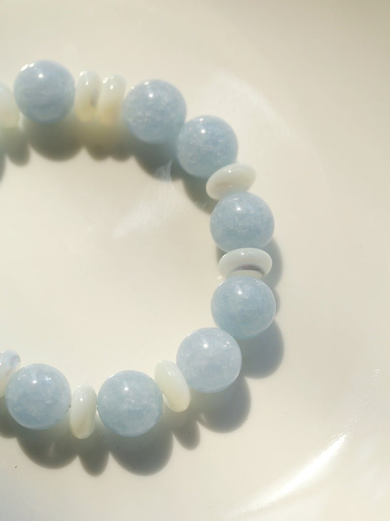 Summer Aquamarine & White Mother of Pearl Beaded Bracelet - floysun