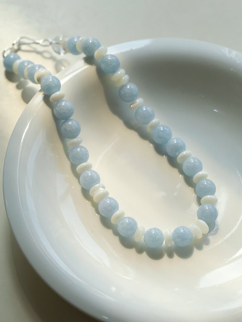 Summer Aquamarine & White Mother of Pearl Beaded Necklace - floysun