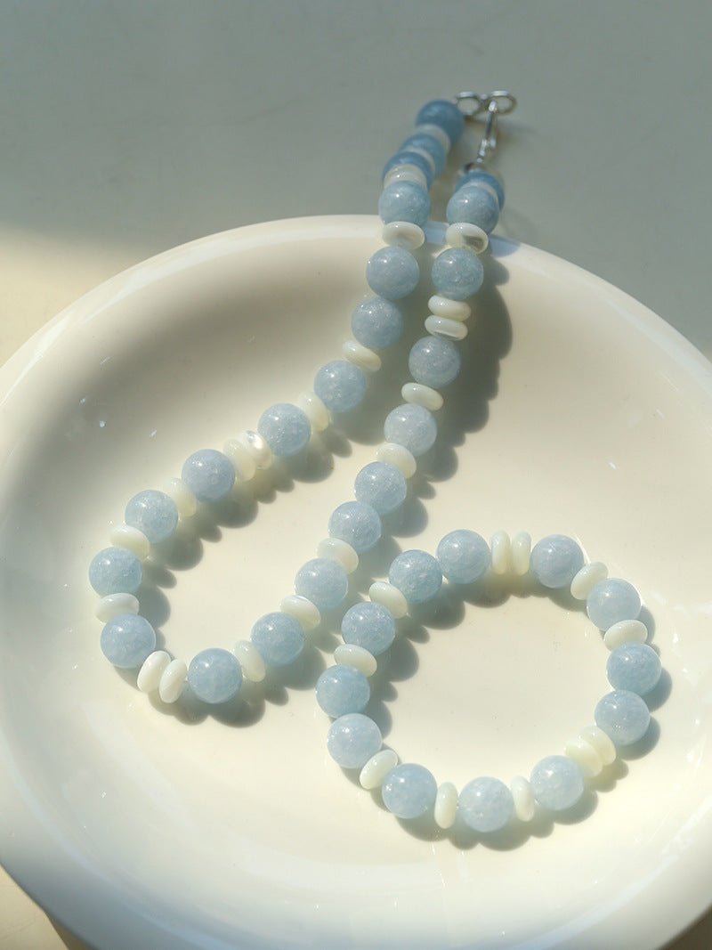 Summer Aquamarine & White Mother of Pearl Beaded Necklace - floysun