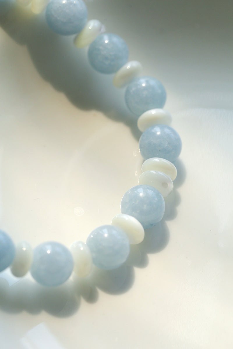 Summer Aquamarine & White Mother of Pearl Beaded Necklace - floysun