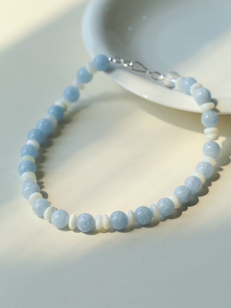 Summer Aquamarine & White Mother of Pearl Beaded Necklace - floysun