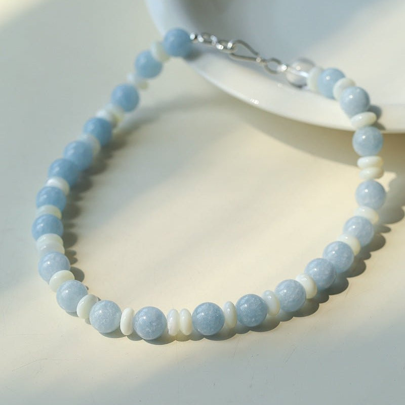 Summer Aquamarine & White Mother of Pearl Beaded Necklace - floysun