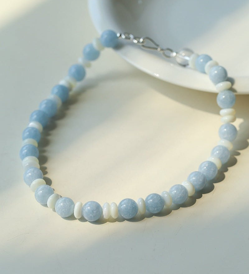 Summer Aquamarine & White Mother of Pearl Beaded Necklace - floysun