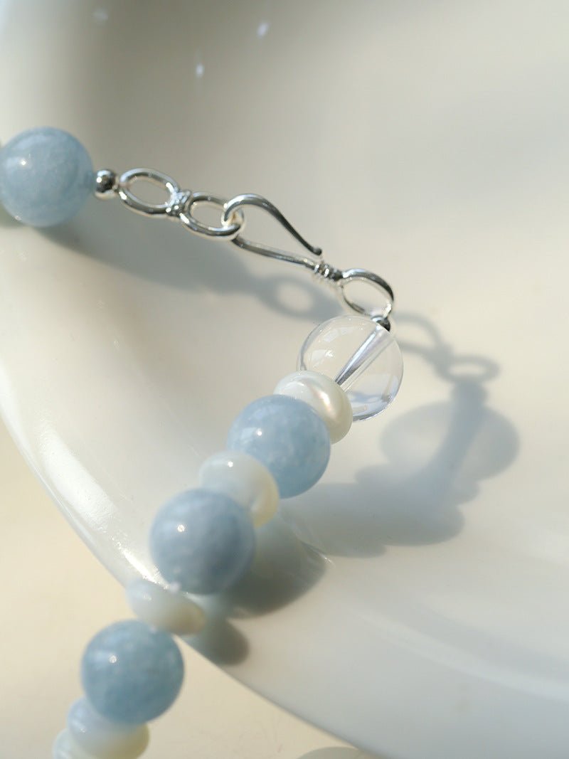Summer Aquamarine & White Mother of Pearl Beaded Necklace - floysun