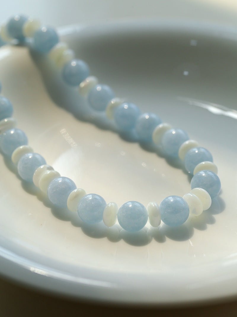 Summer Aquamarine & White Mother of Pearl Beaded Necklace - floysun
