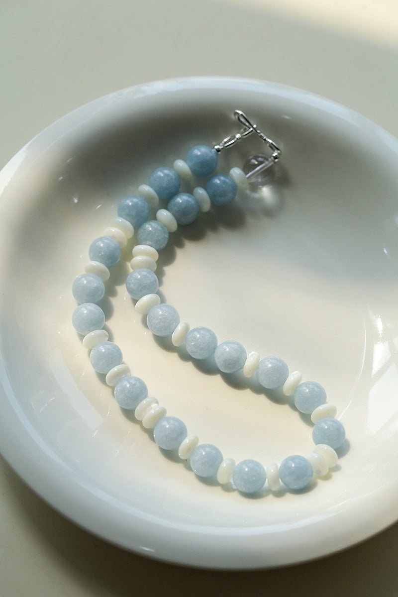 Summer Aquamarine & White Mother of Pearl Beaded Necklace - floysun