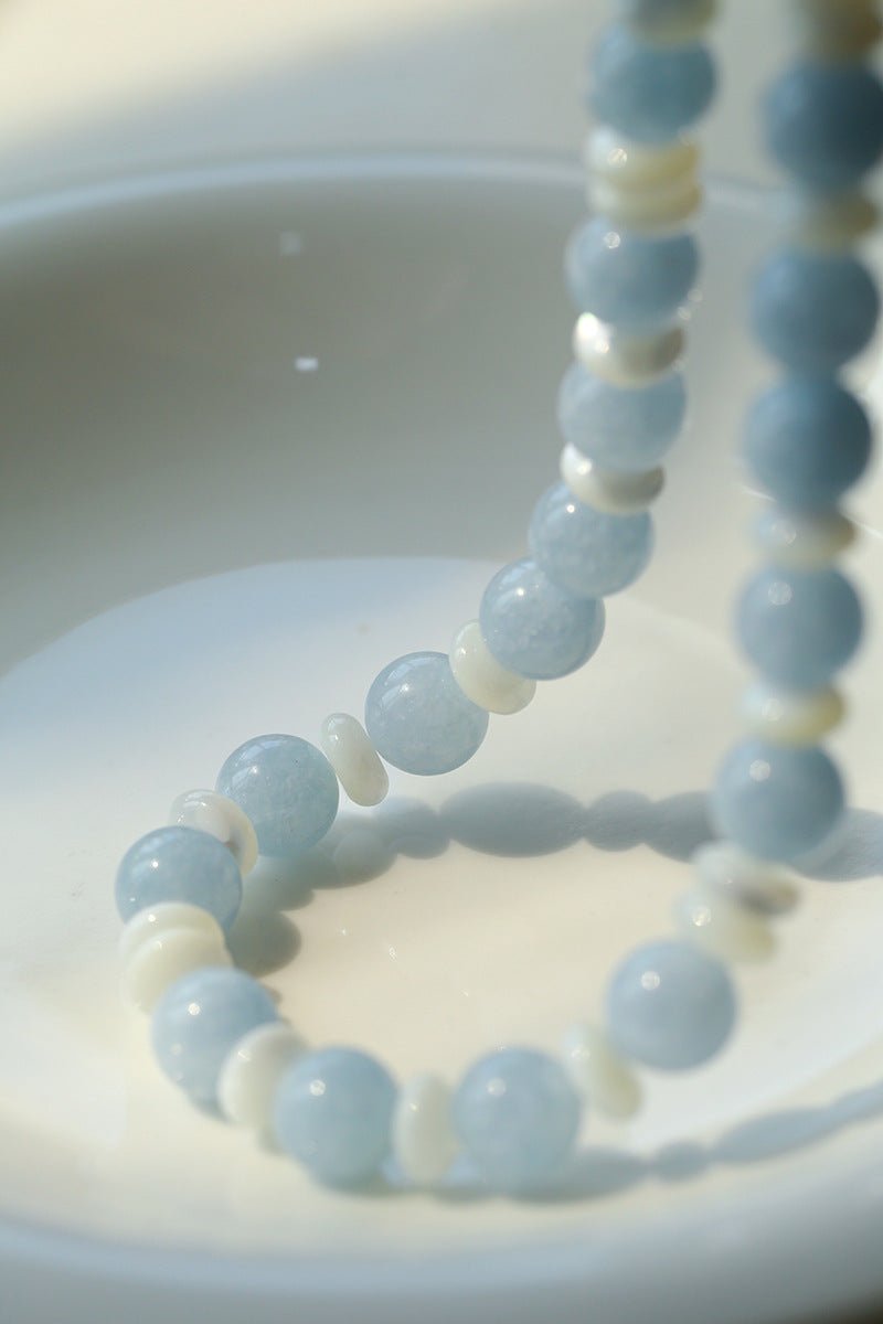 Summer Aquamarine & White Mother of Pearl Beaded Necklace - floysun
