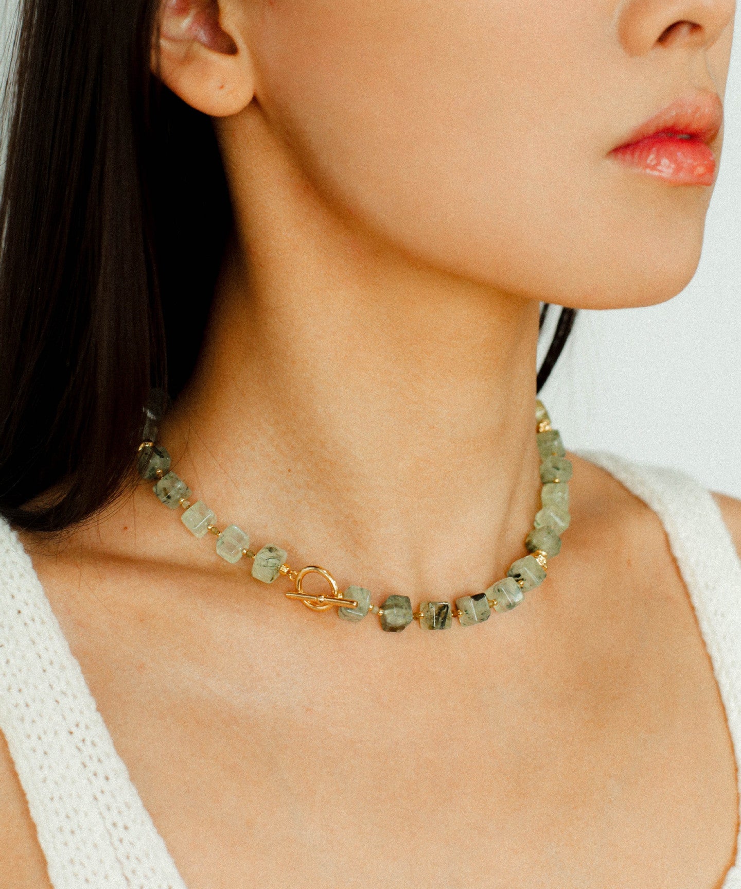 Summer Candy Box – Green Prehnite Faceted Beaded Necklace - floysun