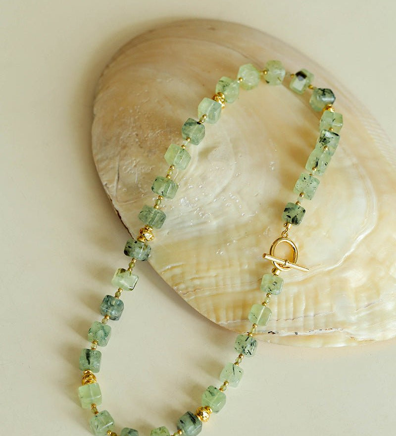 Summer Candy Box – Green Prehnite Faceted Beaded Necklace - floysun