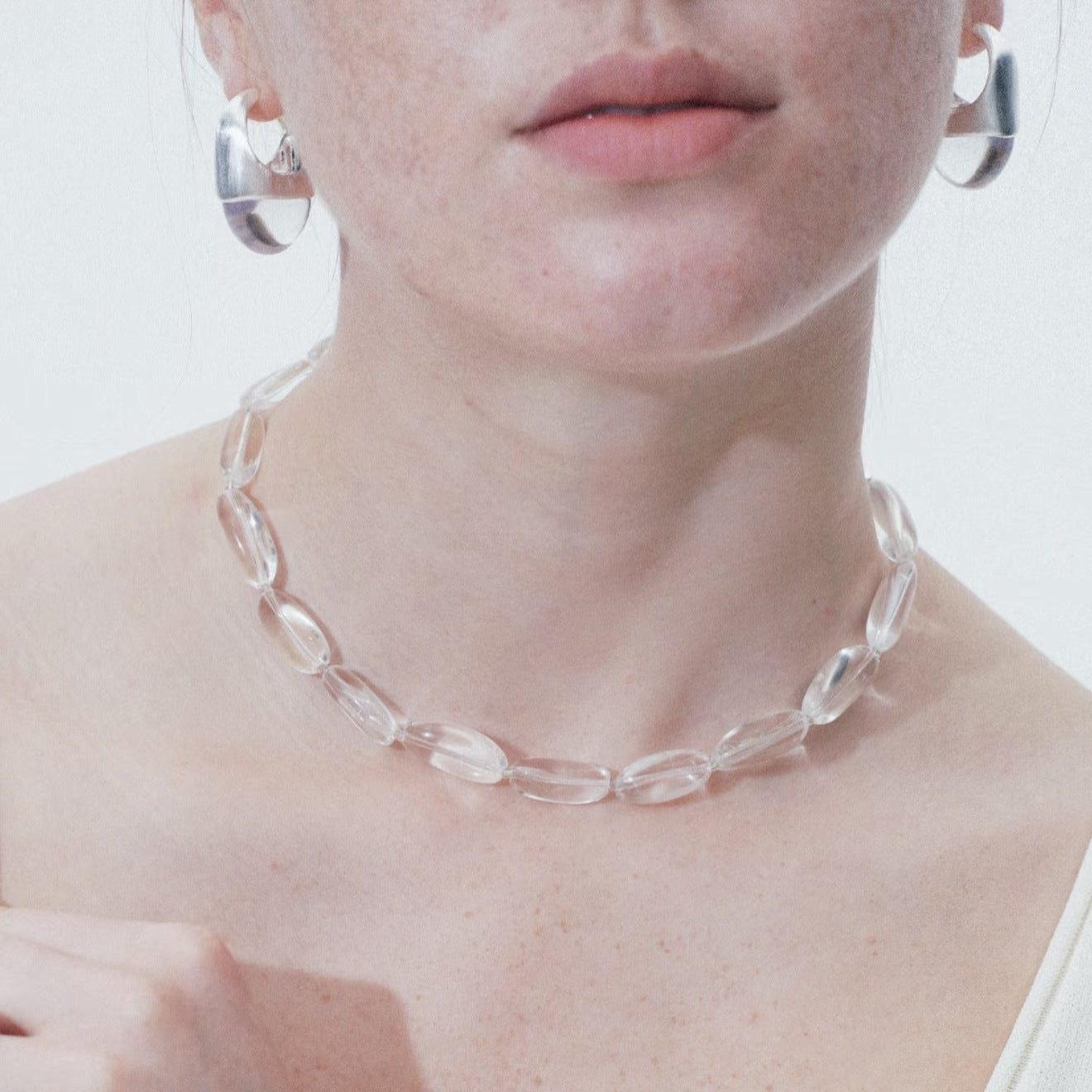 Summer Clear Oval White Crystal Beaded Necklace - floysun