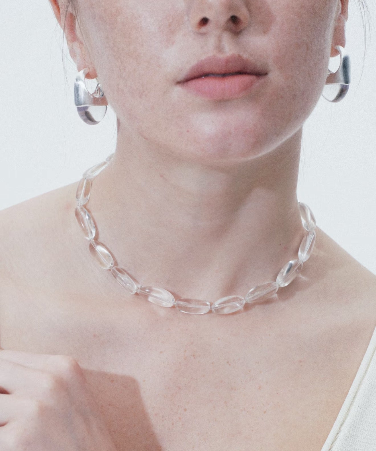 Summer Clear Oval White Crystal Beaded Necklace - floysun