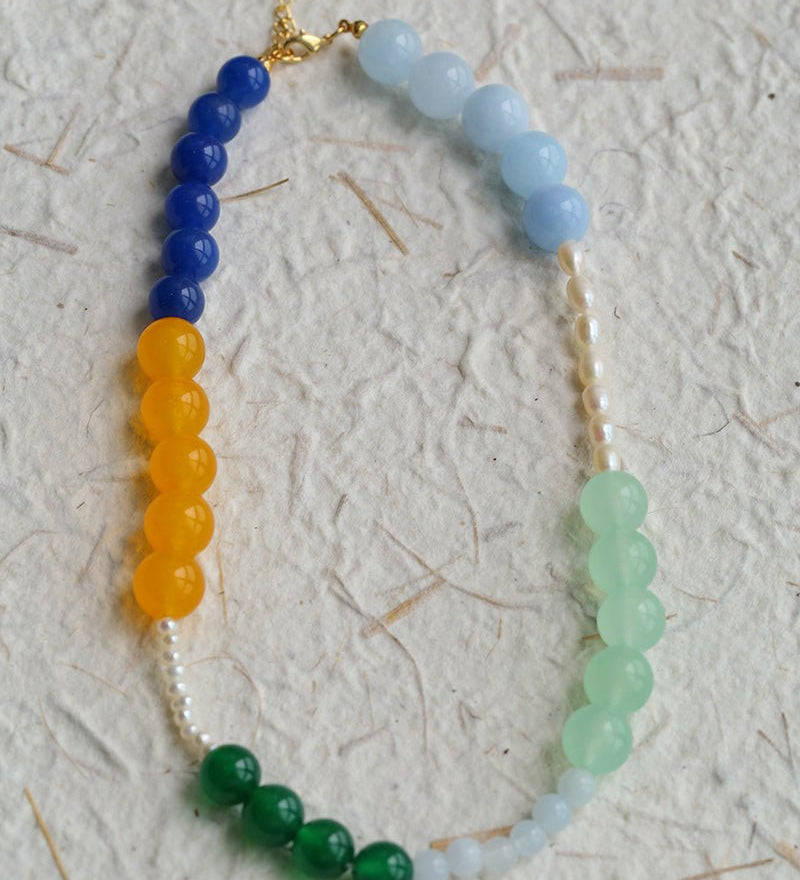 Summer Vibes Pearl and Multicolored Gemstone Beaded Necklace - floysun