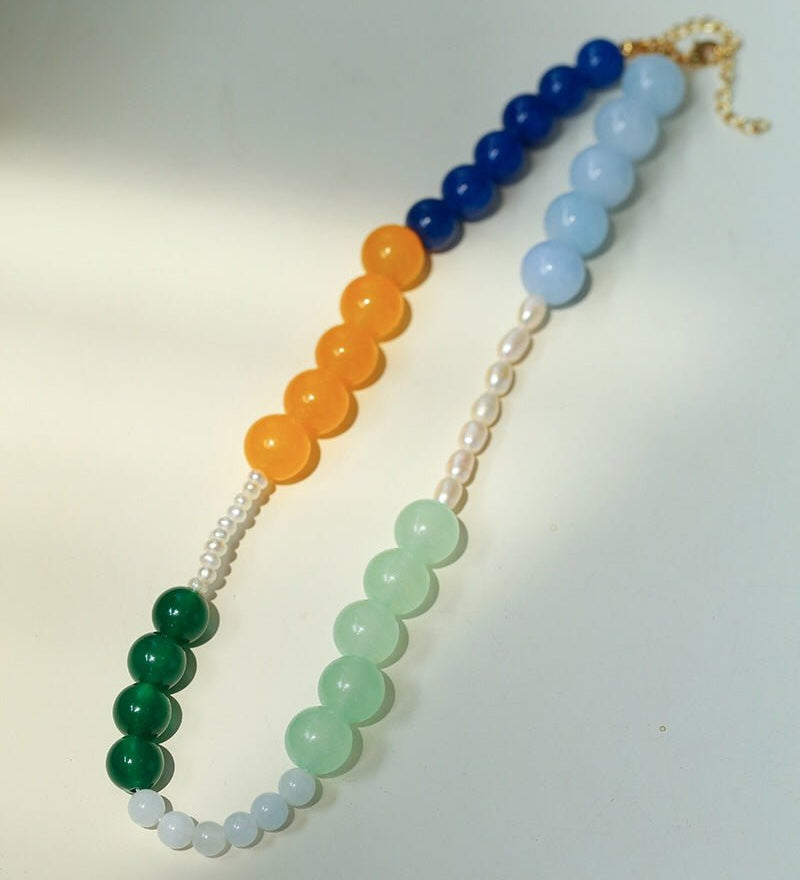 Summer Vibes Pearl and Multicolored Gemstone Beaded Necklace - floysun