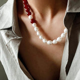 Sun Glow Natural Pearl & Red Agate & Golden Tiger Eye Necklace - floysun
