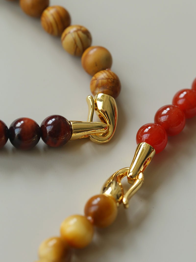 Sun Glow Natural Pearl & Red Agate & Golden Tiger Eye Necklace - floysun