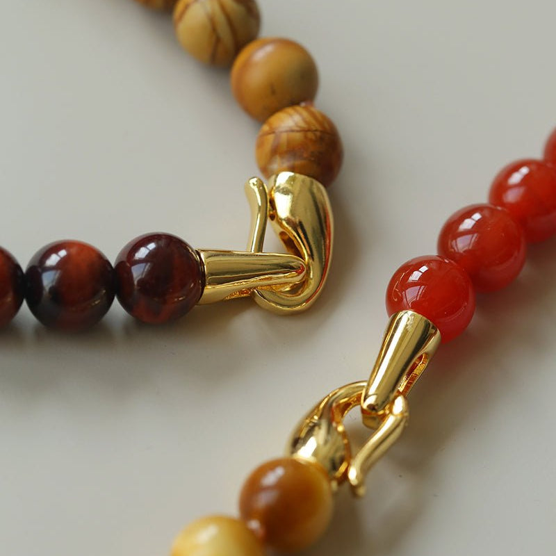 Sun Glow Natural Pearl & Red Agate & Golden Tiger Eye Necklace - floysun
