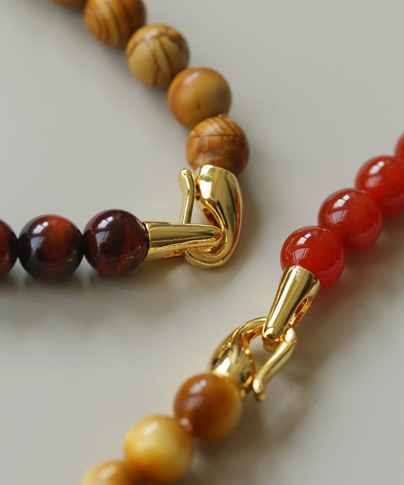 Sun Glow Natural Pearl & Red Agate & Golden Tiger Eye Necklace - floysun