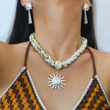 Sunrise Bloom Necklace – Woven Cord & Hammered Silver Sun Pendant - floysun