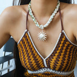 Sunrise Bloom Necklace – Woven Cord & Hammered Silver Sun Pendant - floysun