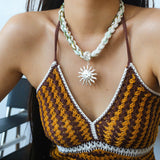 Sunrise Bloom Necklace – Woven Cord & Hammered Silver Sun Pendant - floysun