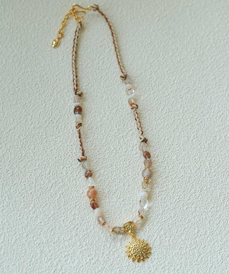 Sunrise Braided Rope Necklace - Golden Brown Aventurine - floysun