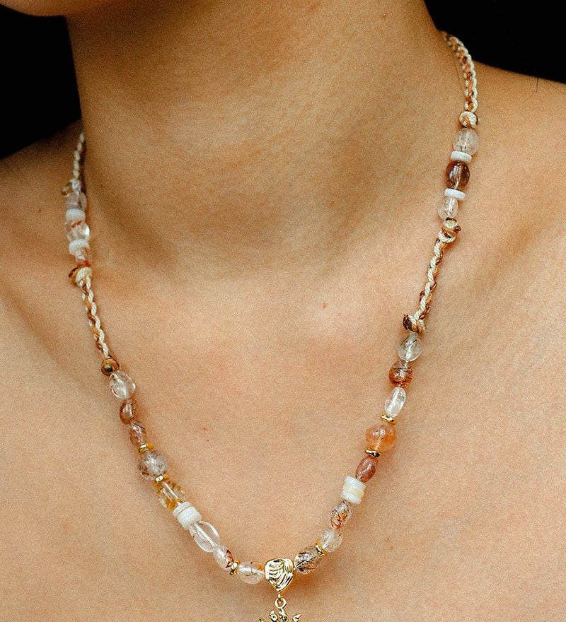 Sunrise Braided Rope Necklace - Golden Brown Aventurine - floysun