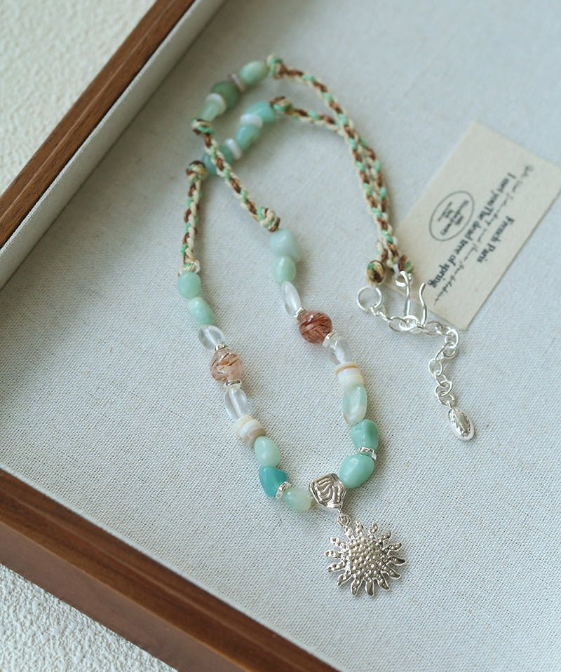 Sunrise Braided Rope Necklace - Silver Blue Amazonite - floysun