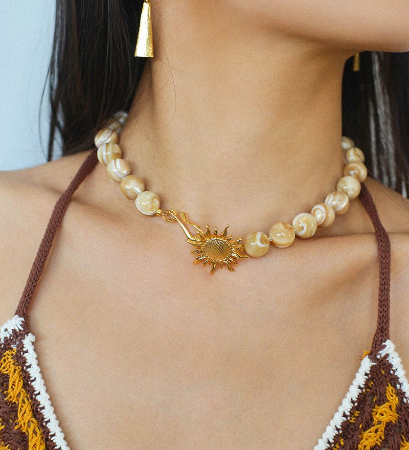 Sunrise Golden Conch Shell Bead Necklace - floysun