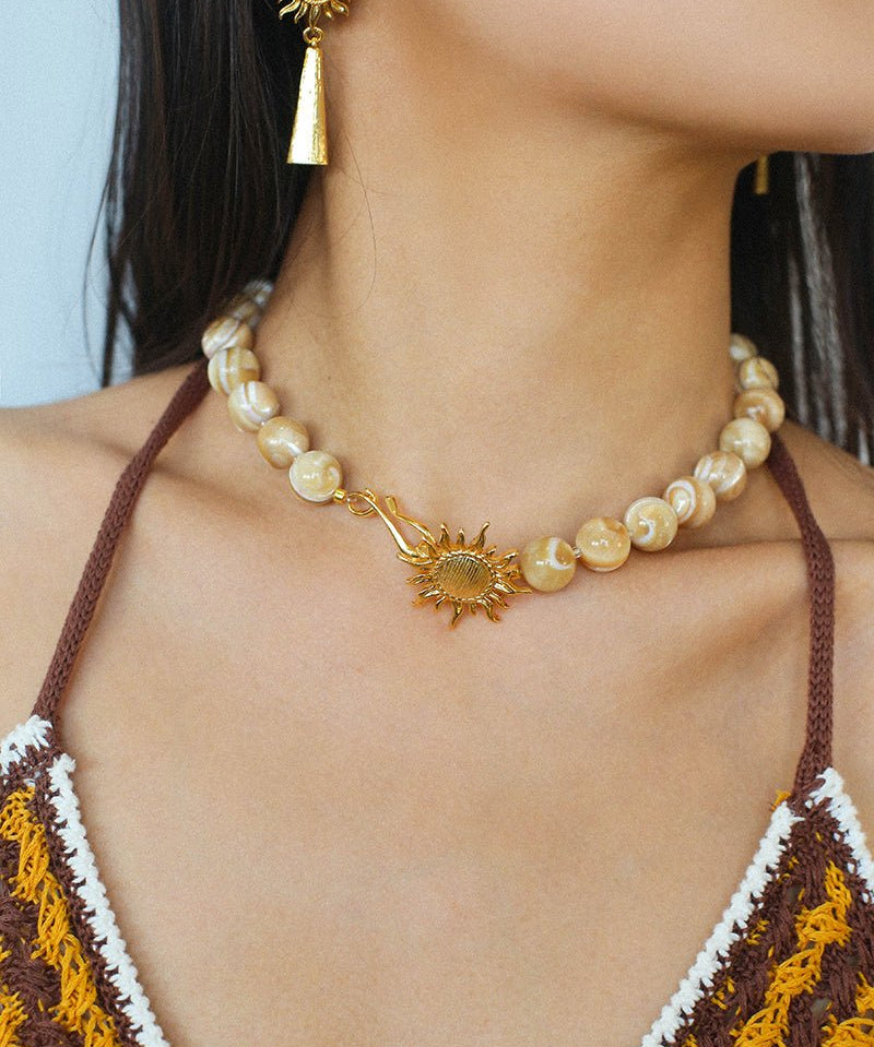 Sunrise Golden Conch Shell Bead Necklace - floysun