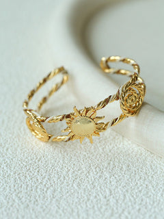 Sunrise Knot Woven Open Cuff Bracelet - Gold - floysun
