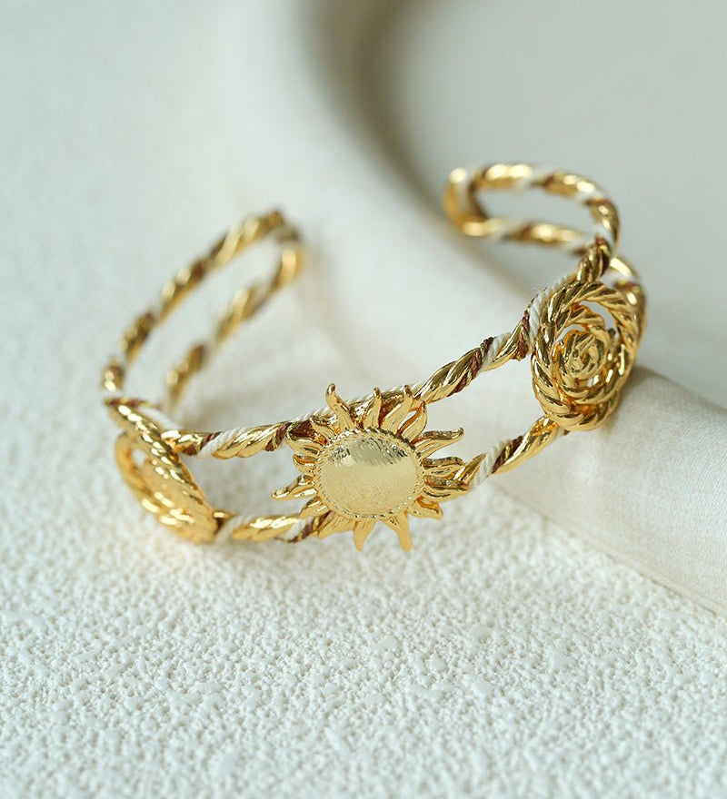 Sunrise Knot Woven Open Cuff Bracelet - Gold - floysun